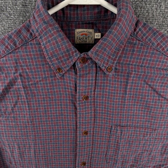 Faherty Flannel Soft Red Blue Check Button Up Shirt Long Sleeve Medium Cotton - Picture 1 of 15
